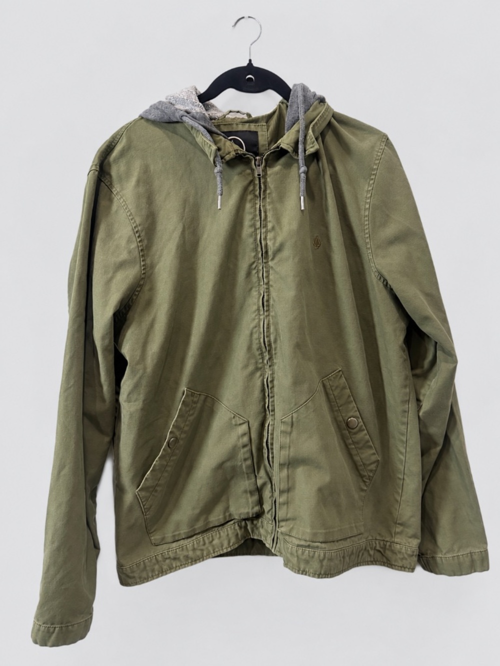 Volcom Olive Green Hooded Zip Utility Jacket Large